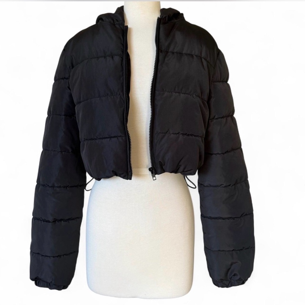 Women's Solid Color Long Sleeve Zip-Up Hooded Short Padded Coat